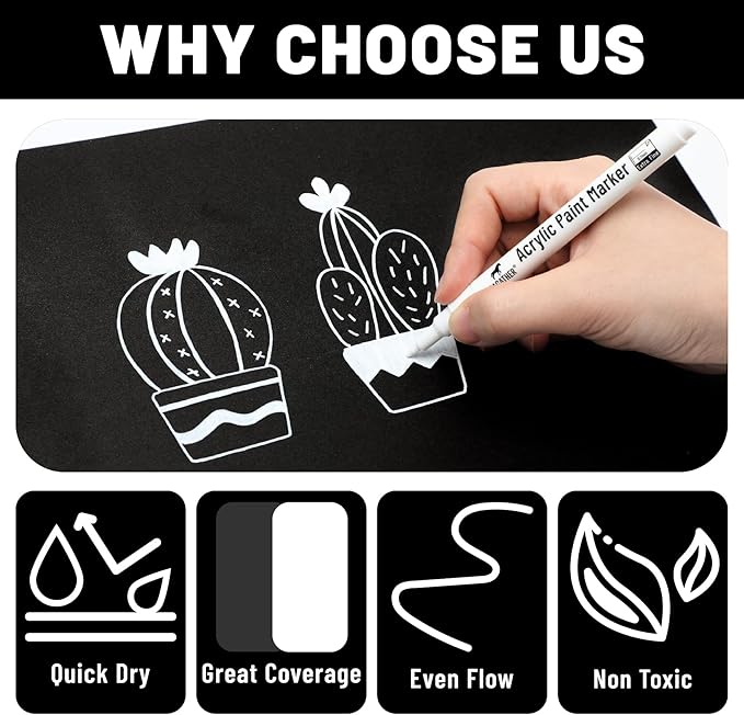 Acrylic White Paint Pens - 6 Pack 0.7mm Extra Fine White Paint Marker for Rock Painting, Wood, Metal, Fabric, Plastic, Canvas, Glass, Ceramic, Diy Crafts