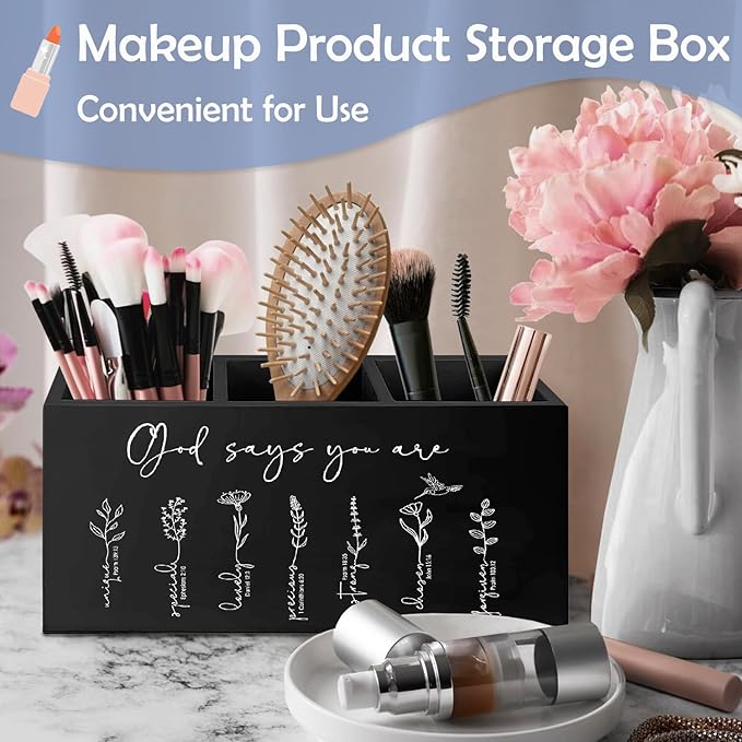 SNNDER Gods Says You are Floral Christian Pen Holder for Desk, Christian Gifts for Women Inspirational Religious Bible Verses Wooden Pen Pencil Holder Organizer for Home Office Desk Accessories