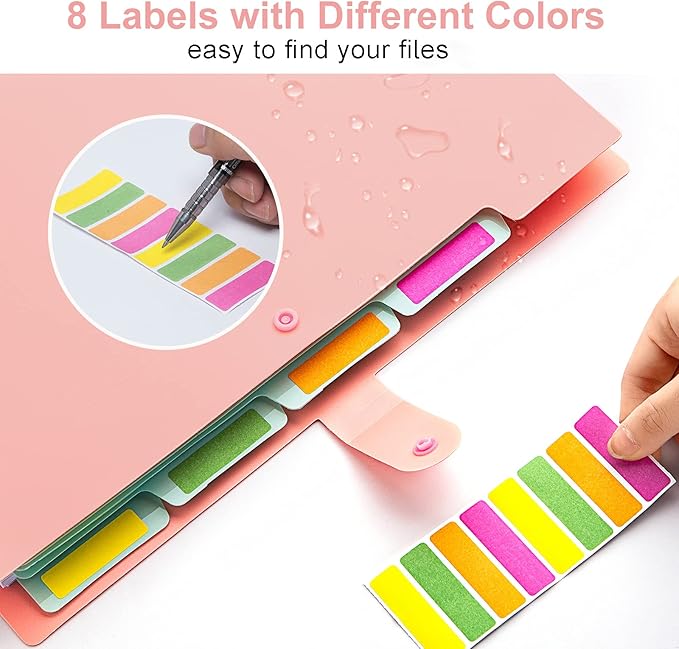Forvencer Accordion File Organizer, Letter Size, 5 Pocket Expanding File Folder, Cute File Folder with Labels, Portable File Organizer for School Office Supplies, Folders for Documents, Pink