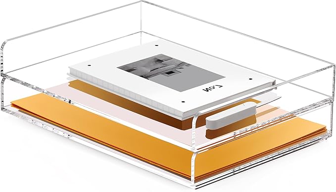 2-Tier Acrylic Stackable Letter Tray Paper Organizer Trays for Desk, Clear Horizontal File Paper Sorter, Office Supplies Accessories Storage for Letter/A4 Size Folders Documents 12.4inx8.86inx3.46in
