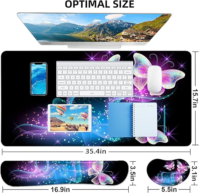 LATEEFAH Desk Mat, Mouse Pad with Wrist Rest, 4-in-1 Large Mouse Pads for Desk, Ergonomic Mouse Pad and Keyboard Wrist Rest Gaming Keyboard Mat for Office, Home