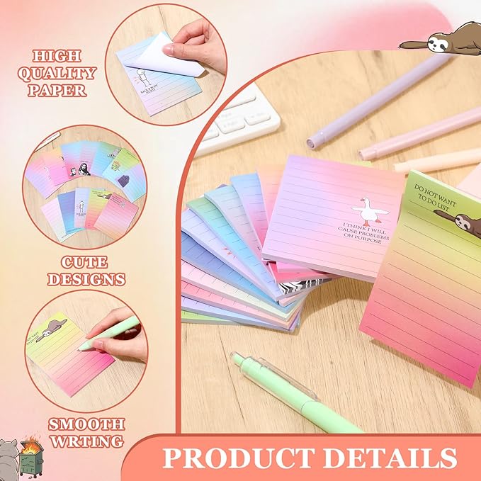 12 Pcs Funny Sticky Notes for Work 4x3 Inches Sarcastic Self Adhesive Notepads Novelty Memo Note Pads for Office Coworker Gifts Employee Appreciation Supplies(Funny,Multi Color)