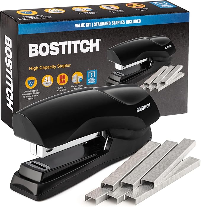 Bostitch Office Stapler Heavy Duty - 40 Sheet Stapler for Desk -Full-Strip - Includes 1260 Staples - Black