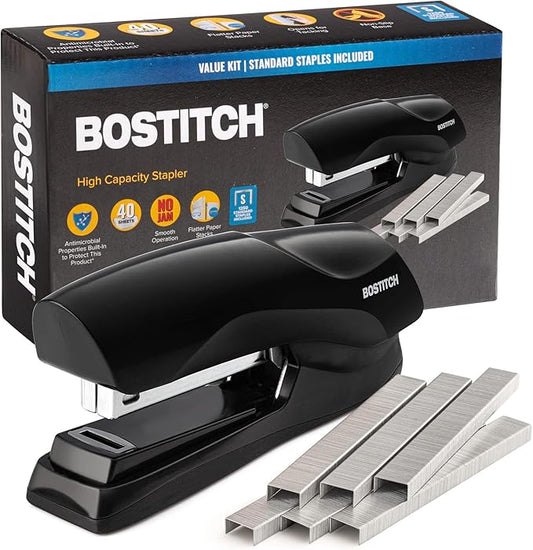 Bostitch Office Stapler Heavy Duty - 40 Sheet Stapler for Desk -Full-Strip - Includes 1260 Staples - Black
