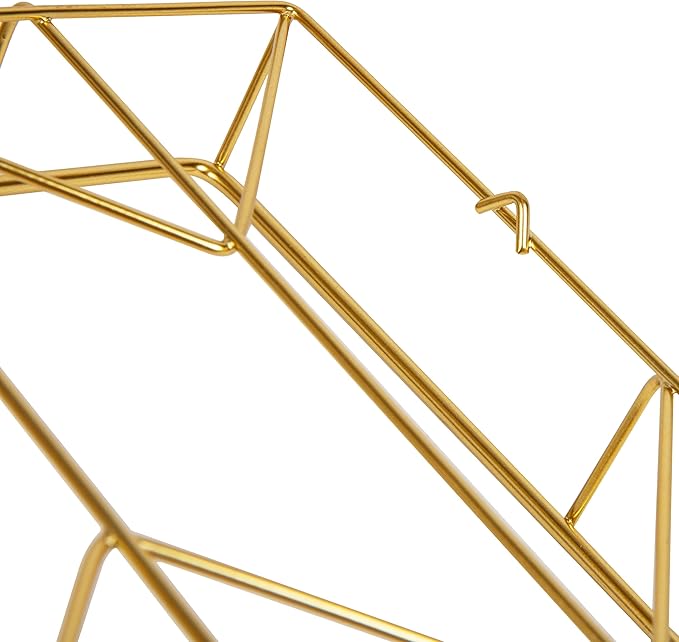 Mind Reader Gold Geometric Paper Tray, Modern Organizer for Documents, Folders, and Office Supplies, Durable and Stylish, Metal, 10" L x 12.25" W x 2" H, Gold