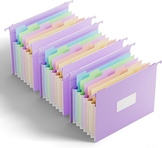 ANSOOK Wheat Straw Large Capacity Hanging File Folders Letter Size,7 Expansion 1.2" Accordion Pockets,3 Pack File Cabinet Folders with Tabs, Natural Colored File Folders for Home and Office Bulk File