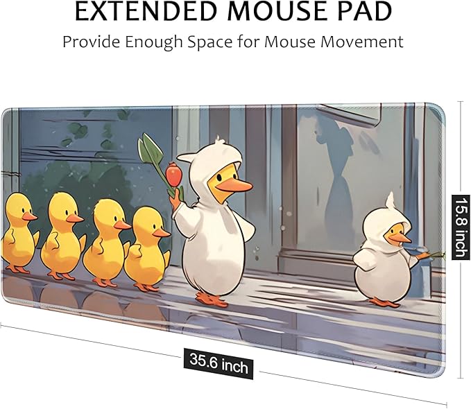 Auhoahsil Desk Mat, Ultra Large Mouse Pad, XXL Gaming Mousepad, Pretty Desk Pad, Big Extended Full Size Desktop Desk Matt for Keyboard, Laptop & Computer, 35.5 x 15.7 in, Anime Cute Ducks