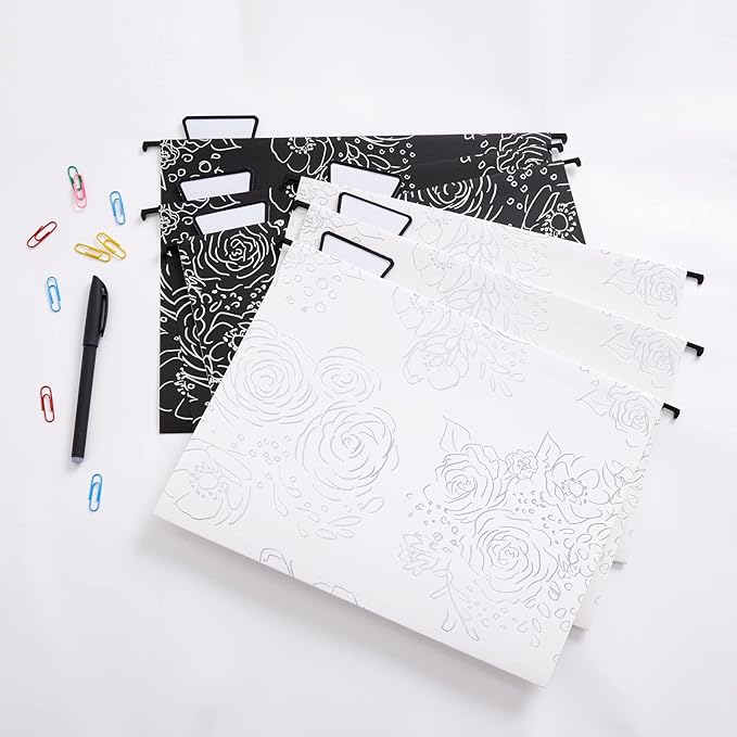 6 Pack Hanging File Folders Filing Cabinet Organizer Letter Size 1/5 Cut Adjustable Tabs Decorative for Home Office School Classroom, Gilding 9.3” x 12.8