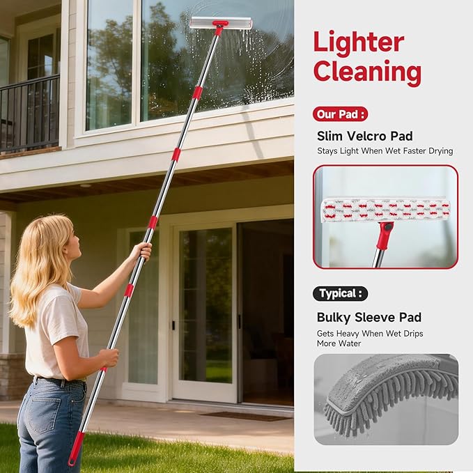 Wa.IE Jiemi 2-in-1 Professional Window Squeegee, 86.6'' Window Cleaner Tool with 6-Section Extension Pole, Window Cleaning Kit with 4 Microfiber Cloth, Window Washing Equipment for in/Outdoor Windows