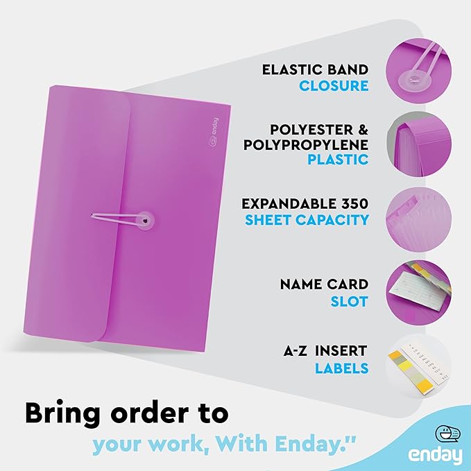 Accordion File Organizer 13 Pocket Expanding File Folder with Labels, Accordion File Organizer Letter Size Letter A4 Paper for Receipts, Bills and Documents 13" x 9.5” –by Enday