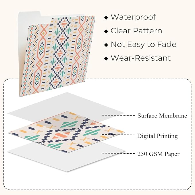 Y YOMA 12 Pack Decorative File Folders Letter Size File Folder with 1/3-Cut Tab Cute Pretty Colored Heavyweight Filing Folder File Organizers for Office School Home Desktop, Indian Style