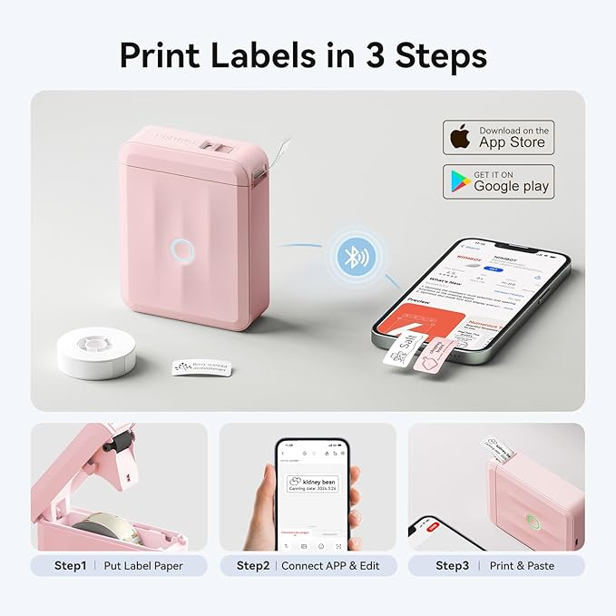 NIIMBOT D110 Upgraded Version Mini Label Maker Machine with Tape, Portable Bluetooth Thermal Printer, Sticker Labeler with Multiple Templates for Office Organization Home Kitchen School, Pink