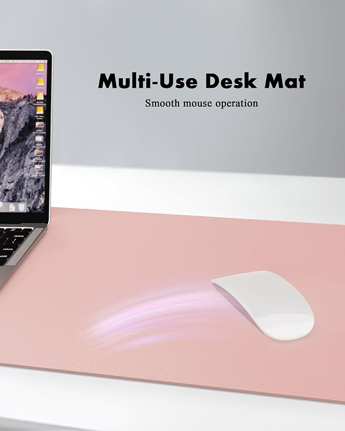 YSAGi Double-Sided Desk Pad, Leather Desk Mat, Eco Cork Desk Pad Protector, Large Mouse Pad for Desk, Waterproof Desk Blotter Pad, Desk Writing Pad for Office Work/Home (Pink+Cork, 47.2" x 23.6")