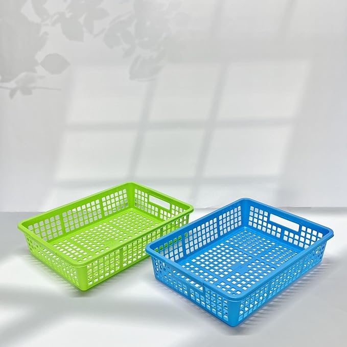 6 Pack Plastic Turn in Paper Trays for Classroom, Colorful Storage Bin Basket Organizers for School Supplies, Classroom Organization and Storage Tray Holds 4A Paper