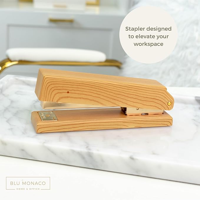 Blu Monaco Acrylic Wood Grain Stapler – Vintage Cute Stapler with Durable Metal Mechanism – Eco-Friendly Office Supply for Standard Staples – Stylish Accessory for Home, Desk, School, and Workspace