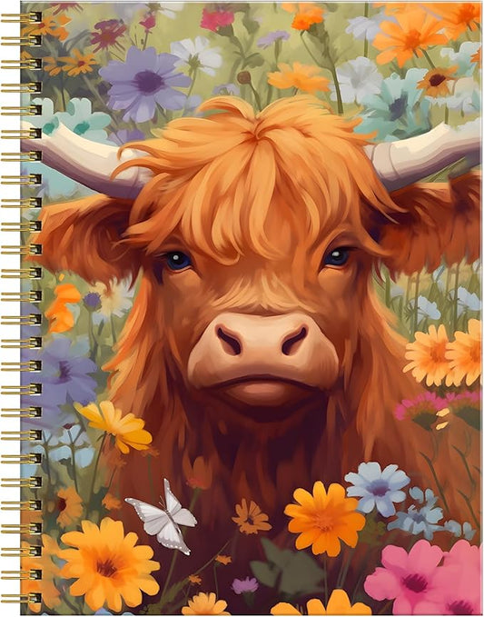 Spiral Journal Notebook for Women,A5 College Ruled Notebooks 6"x 8.4", 120 Pages Lined Journal with Premium Thick Paper,Perfect for School Office Home Gifts(floral cow)
