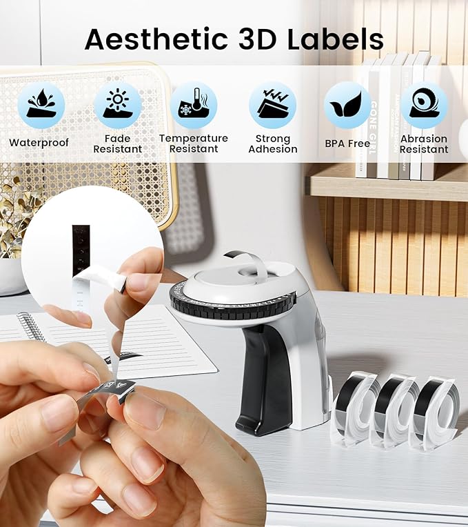 Embossing Label Maker Machine with Tapes, Old School Vintage Label Maker Embossed, Retro 3D Embosser Manual Labeler with 3 Rolls 9mm Labels-Waterproof for Home Office Kids DIY Craft Scrapbook