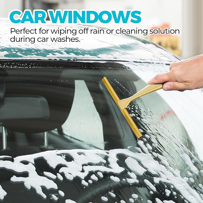 10-Inch Golden All-Purpose Shower Squeegee for Shower Doors, Tile Shower Walls, Bathroom, Window, Glass and Car Windshield, Mirrors and Kitchen-Stainless Steel