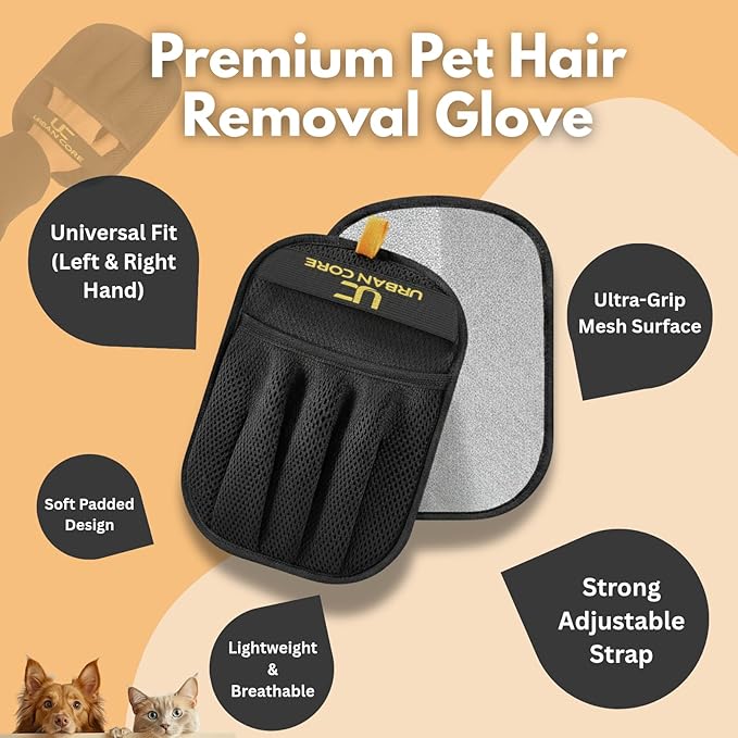 URBAN CORE. 2 PCS Electrostatic Pet Hair Removal Glove for Laundry Best Dog Hair Remover Glove Magic Brush for Pet Fur Removal on Couch Use for Cat Grooming Supplies Dog Grooming Tool