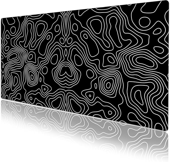 Black Topographic Desk Pad Protector, Stitched Edges Mouse Pad, Large Office Desk Mat, Non-Slip Desk Blotter, Laptop Desk Pad, Desk Writing Pad for Office and Home (31.5" x 15.7 ")