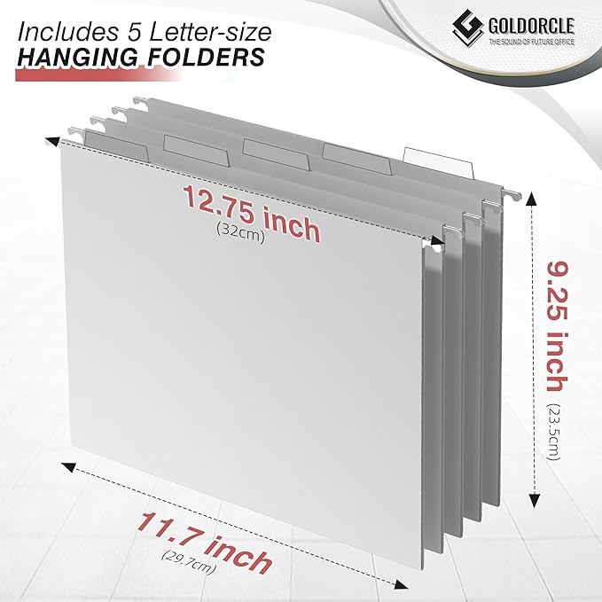 Hanging File Organizer Box, Hanging File Folder Frame Holder Filing Box with 5 Hanging Folders, Metal Mesh Desk File Folder Storage(No Assembly Required), Pink