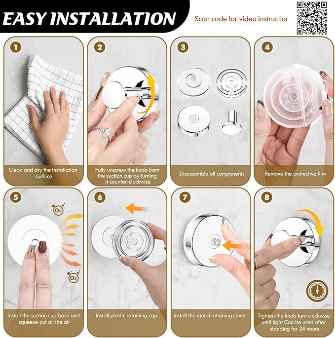 MOTAIPEAK Suction Cup Hooks for Shower,Removable Shower Towel Suction Hooks for Bathroom Wall,Kitchen,Glass,Mirror,Tile to Hang Robes,Loofah-Chrome(4-Pack)