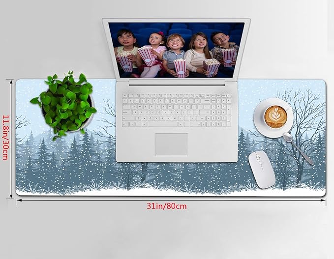 Extended Gaming Mouse Pad (31.5x11.8 in), Large Non-Slip Rubber Base Mousepad,Keyboard Mouse Mat Desk Pad for Work, Game, Office, Home -Winter Mountain Landscape with Snow Trees, Bo-M-012