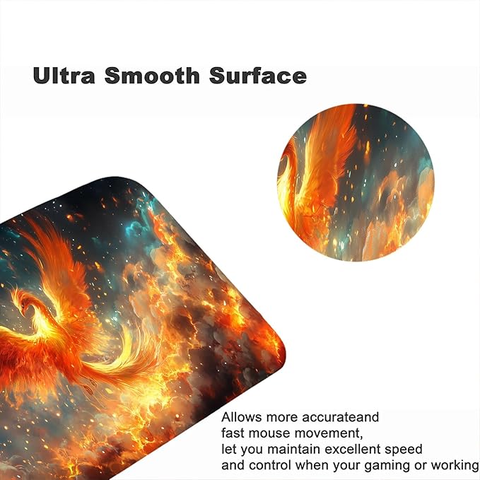 Fire Phoenix Gaming Mouse Pad Desk Pad Fantasy Myth Dream Red Bird Mousepad XL Large Gaming Mouse Pad Laptop Keyboard Mat Desk Pad Office Home Decor for Women Girl 31.5"x11.8"