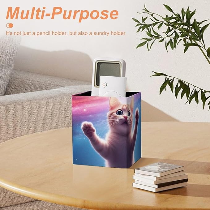 Fashion Pencil Pen Holder Cup, Waterproof Office Supplies, Waterproof Multifunctional Office Supplies Funny Space Cat