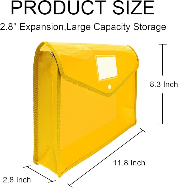 CHEPULA A4 Plastic File Folder Poly Envelope Expanding File Wallet Document Organizer with Snap Closure & Label Pocket Clear Colored Waterproof Accordion File Pouch for Office Home Storage