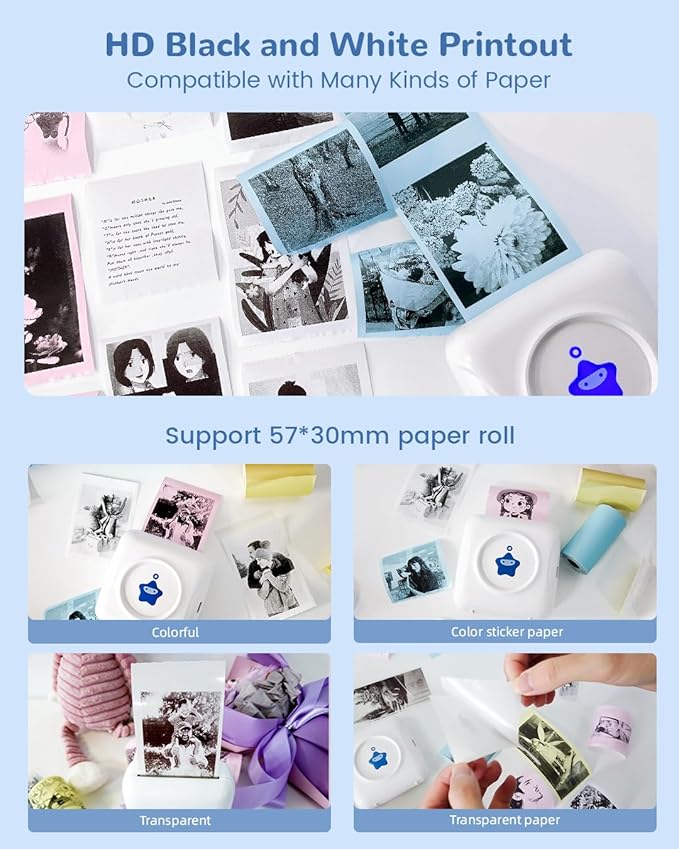 vretti Sticker Printer - TP2-Y Mini Portable Thermal Printer Inkless Sticker Maker Machine Bluetooth Label Maker Pocket Instant Print for Study Graphics, Anatomical Diagrams, Photos, Students