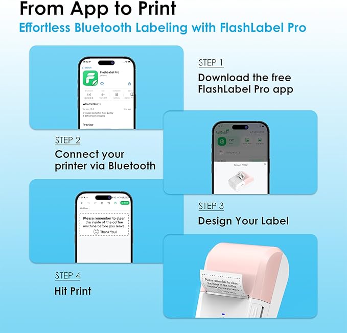 2-inch Label Maker Machine with Tape, Portable Thermal Sticker Maker with 230 Labels, Wireless App & Bluetooth Connectivity for Home,Office,Business & School - Compact Label Machine, Pink