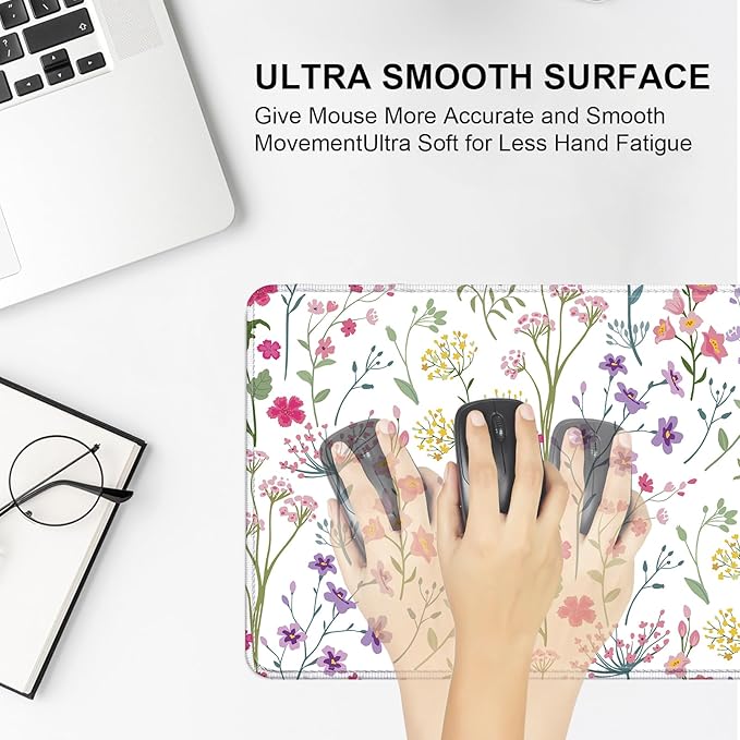 Large Desk Mat, Desk Matt for Desktop, Computer Gaming Mouse Pads, Anti-Slip Rubber Base, Stitched Edges Soft Mat for Desktop Office Home 31.5 x 11.8 Inches (Blooming Flower)