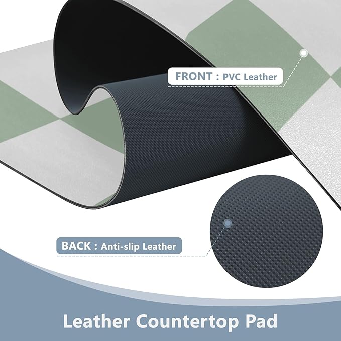 Mouse Pad Desk Mat Leather Desk Pad Large Gaming Desk Cover Protector Mat for Keyboard Computer Laptop Office Waterproof 35.4 x 16.5 Inch Checkered White and Green