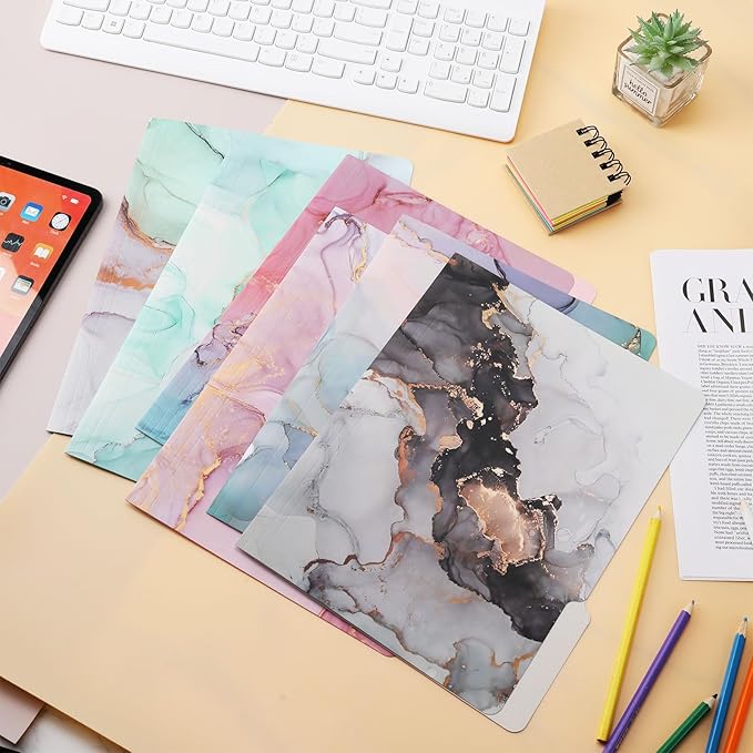 Ddaowanx Decorative File Folders Cute Colored File Folder,Letter Size File Folders for Documents,1/3-Cut Tabs,9 x 11.5 Inches,for Office,School,Home (24, Marble)