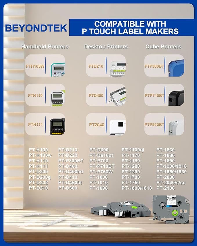TZe-135 Compatible for Brother P Touch Label Maker Tape White on Clear 12mm 0.47 Inch Laminated TZ TZe Tape for Brother PTouch Label Maker TZ135 for PT-D210 PT-H100 PTD400AD PT-P700 PTD600