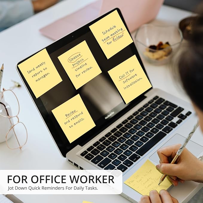 36 Pads Sticky Notes, 3x3 inches, Yellow Soft Pastel Self-Stick Note Pads, Perfect for Office, Study, and Daily Life Organization - 36 Pack