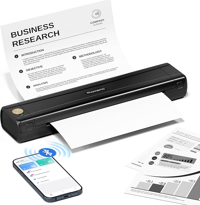 Phomemo M08E Portable Printers Wireless for Travel, Bluetooth Inkless Thermal Printer Support 8.5'' x 11'' US Letter, Compatible with iPhone, Android Phone, Laptop for Office Car Home Use