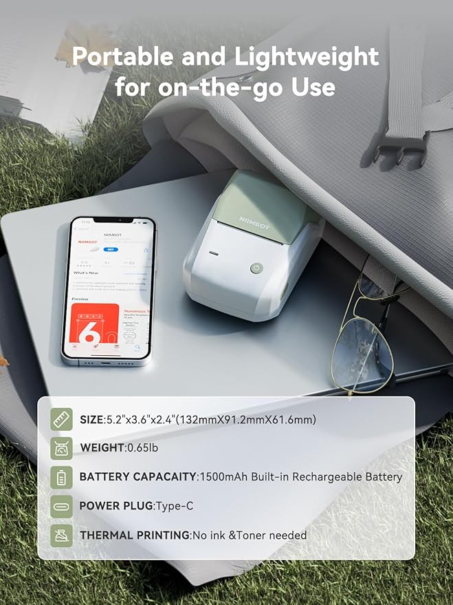 NIIMBOT B1 Label Maker, Bluetooth Portable Thermal Printer Machine with Large Waterproof Tape and Multiple Templates for Small Business,Office,Home,School, 2 Inch (Green, 1 Printer+1 Roll Label)