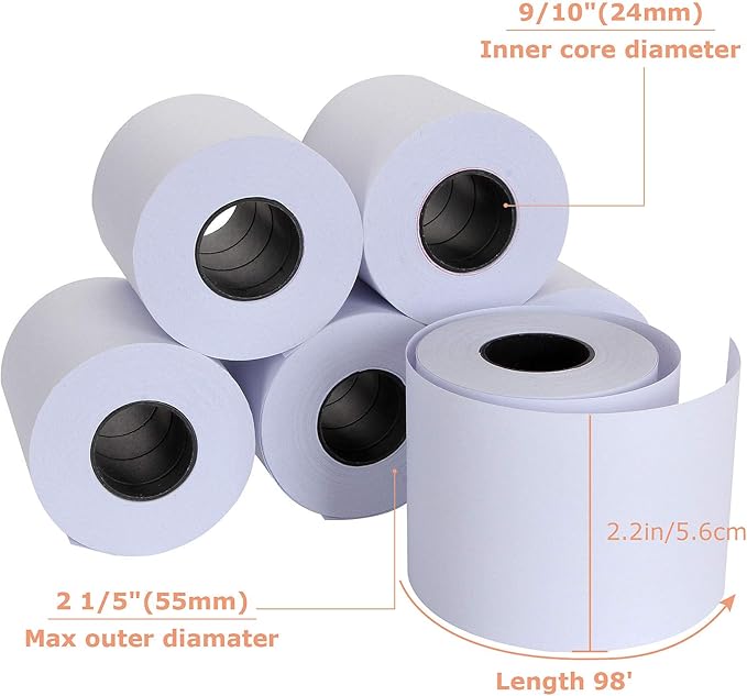 24 Pack 2 1/4" x 98 ft Adding Machine/Calculator Rolls Adding Machine Tape Paper Receipt Paper for Cash Registers, Printing Calculators