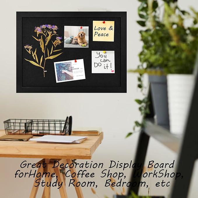 Black Cork Board Bulletin Pin Display for Wall Corkboard Pushpin Vision Picture Board Photo Felt for Memos, Photos, Home, Kitchen, Office,17"x13"
