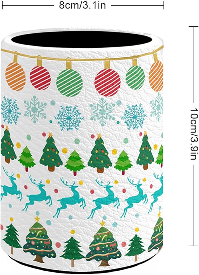 Christmas Pen Holder Pencil Organizer Cute Pencil Cup Desk Decor Makeup Brush Holder PU Multifunctional Office Suppliesfor Home Classroom School