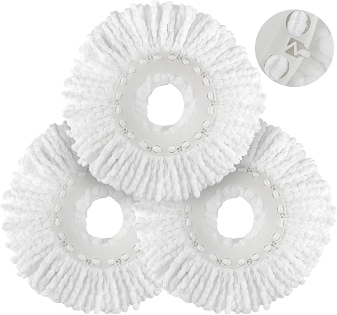 Spin Mop Replacement Head for Hurricane 360° Spin Mop Systems, Microfiber Spin Mop Head, Round Shape Standard Universal Size Magic Mop Refill, 3 Pack