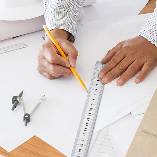 Lothee 6 Pieces Bulk Metal Yard Stick Large Stainless Steel Ruler Rule Measure Straight Edge 1 Metre Meter 40 Inch / 100 cm School Classroom Measuring Tool for Student Teacher Woodworking