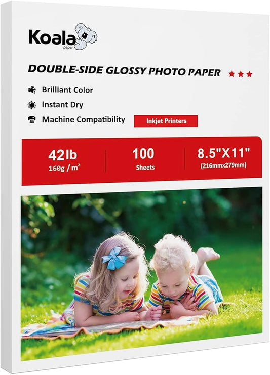 Koala Brochure Paper Double Side Glossy for Printing Photo 8.5X11 Inches 100 Sheets Compatible with Inkjet Printer 42LB
