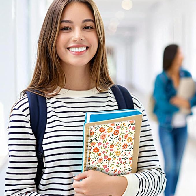 Spiral Notebook Journal for Women Men, A5 Hardcover Journal, 120 Pages Thick Paper, College Ruled Writing Notebook for School, Work & Office 8.3'' × 5.9''(Orange Flowers)