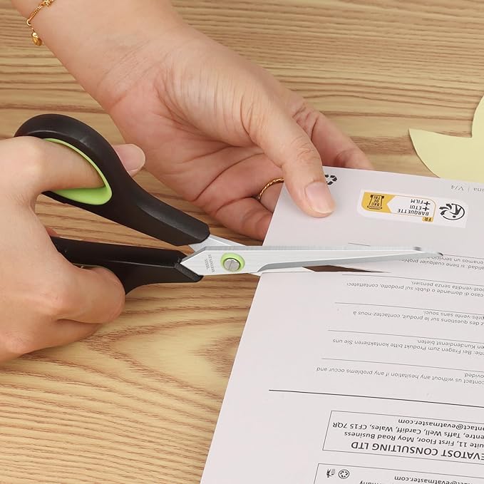 Scissors, Stainless Steel Blades Soft Grip for Home, School, Office. Black and Green, 4