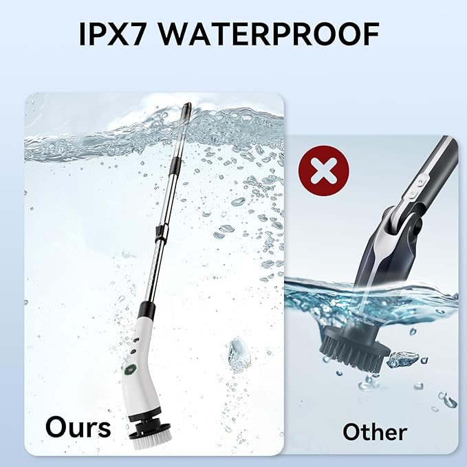 Swyprrix Electric Bathroom Cleaning Brush, Cordless Spin Scrubber Full Body Waterproof IPX7 with Adjustable Handle, 8 Replaceable Brush Heads for Bathtub/Kitchen/Window/Home -SD-CTB01