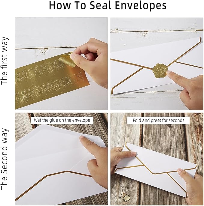 50 Pack #10 Business Envelopes with Gold Border, Self Seal Standard Envelopes with Gold Stickers for Office, Checks, Letter Mailing, Invoices, 4 1/8 x 9 1/2 Inches (White)