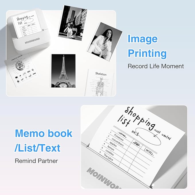 Notebuddy Mini Sticker Printer Doodle Dash Portable Thermal Printer Inkless Pocket Photo Printer Bluetooth for Learning Assistance, Scrapbook Supplies,Journal,Study Notes with Sticker Paper,White